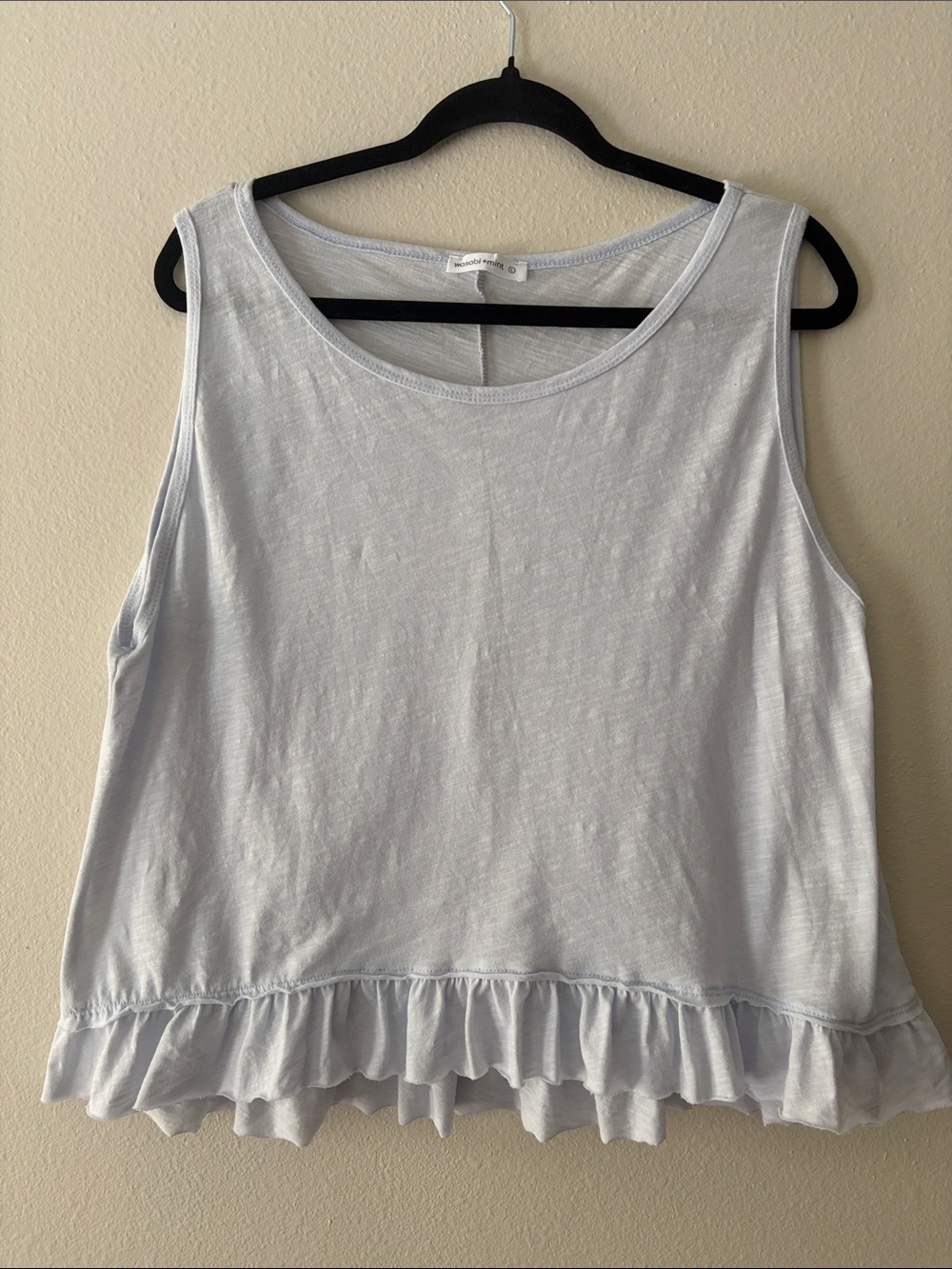 Sleeveless Light Blue Ruffle-Hem Tank Top